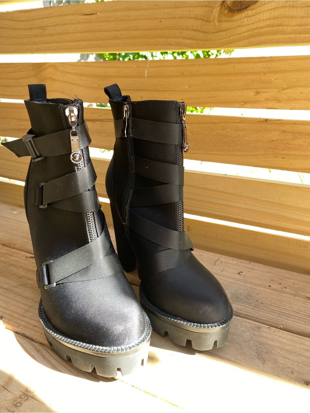 Black Platform Strap Ankle Boots - Women